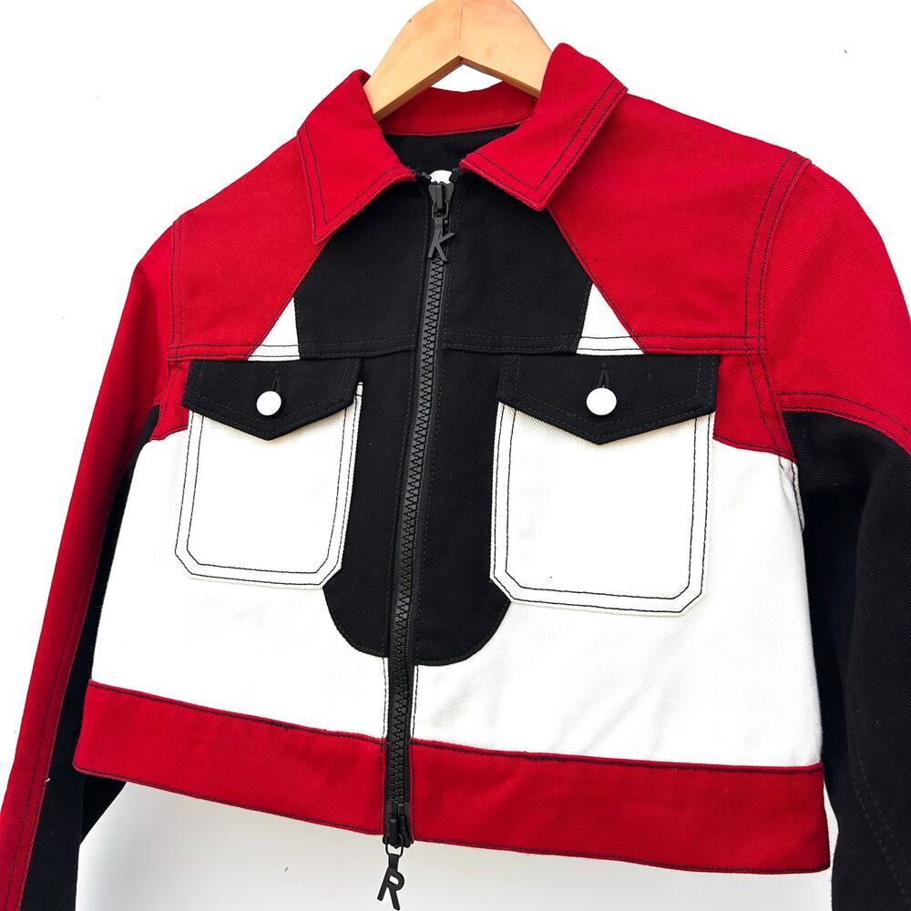 Kirin Peggy Gou Cropped Moto Jacket Red Y2K Rave Streetwear XS Denim Racing - Picture 4 of 12